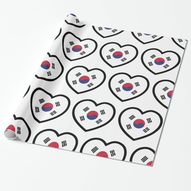 Sydkorea Flagga Hjärta Presentpapper (Utrullad)