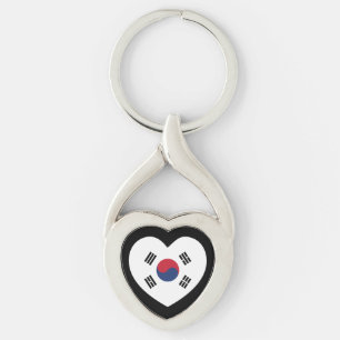 Sydkorea Flagga Hjärta Twisted Heart Silverfärgad Nyckelring