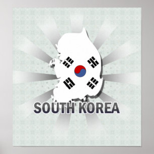 Sydkorea Flagga Karta 2.0 Poster