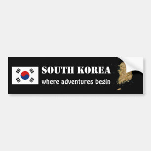 Sydkorea Flagga + Karta Bumper Sticker Bildekal