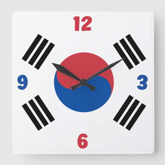 Sydkorea Flagga Red Blue White Numbers Patriotic Fyrkantig Klocka (Framsida)