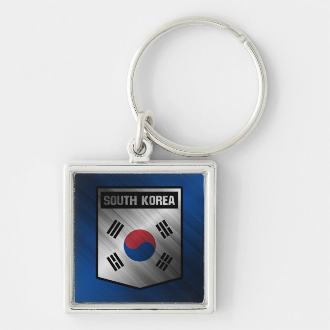 Sydkorea Fyrkantig Silverfärgad Nyckelring (Framsidan)