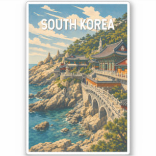 Sydkorea Illustration Resa Konst Vintage Klistermärken