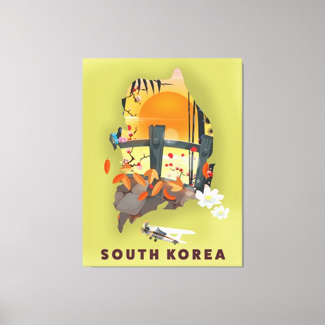 Sydkorea illustrerad kartaffisch canvastryck (Framsida)