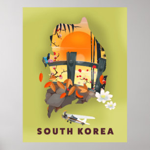 Sydkorea illustrerade karta poster