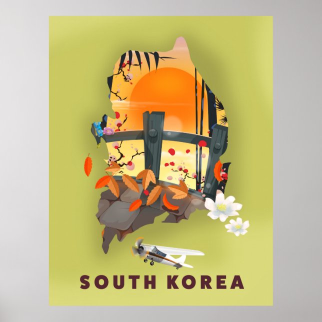 Sydkorea illustrerade karta poster (Framsidan)