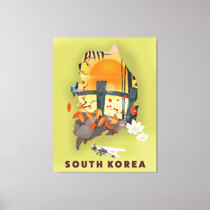 Sydkorea illustrerade karta poster canvastryck