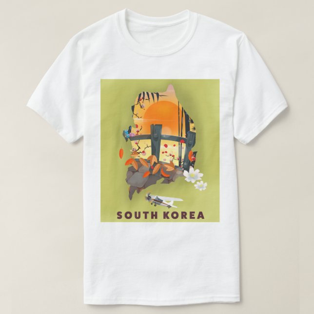 Sydkorea illustrerade karta poster t shirt (Design framsida)