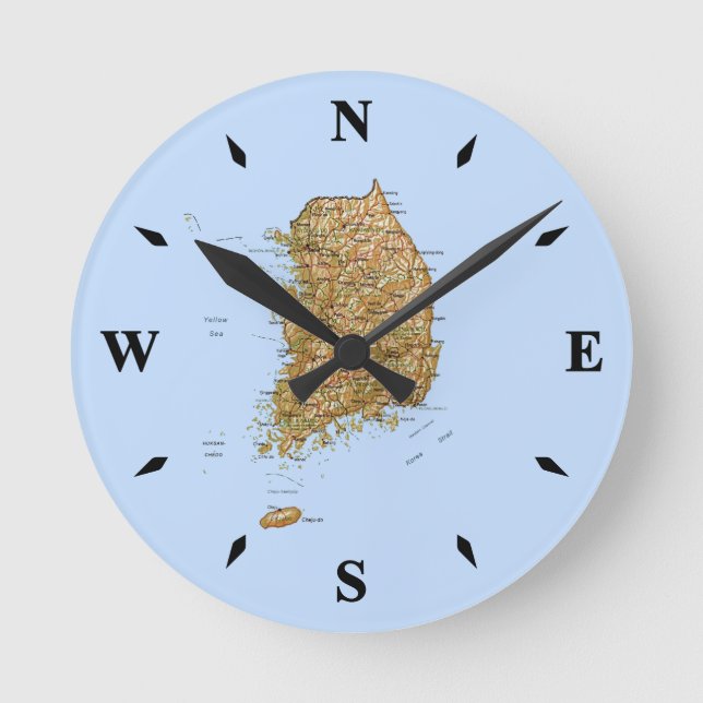 Sydkorea Karta Clock Rund Klocka (Framsida)
