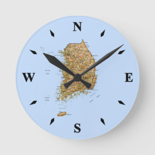 Sydkorea Karta Clock Rund Klocka