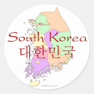 Sydkorea Karta Runt Klistermärke