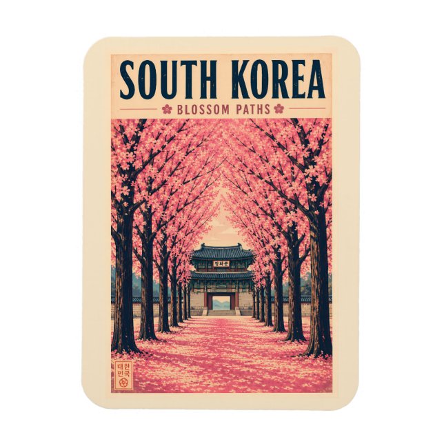 Sydkorea Körsbärsblom Illustration Resa Konst Magnet (Vertikal)