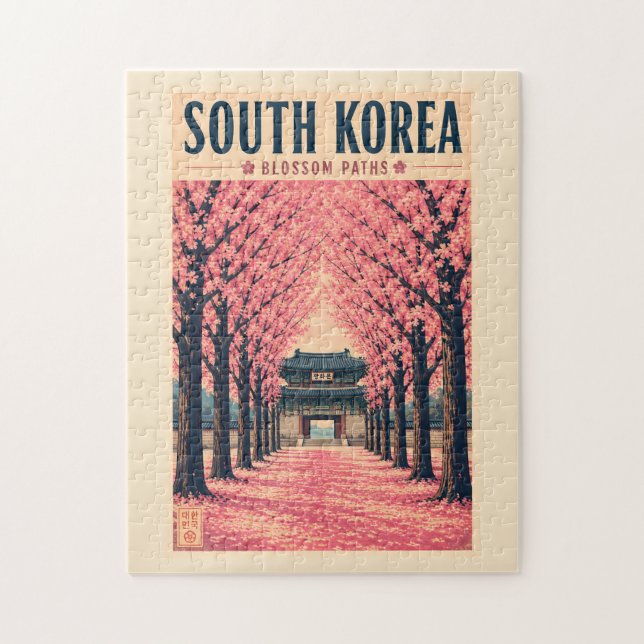 Sydkorea Körsbärsblom Illustration Resa Konst Pussel (Vertikal)