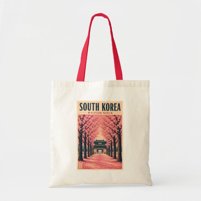 Sydkorea Körsbärsblom Illustration Resa Konst Tygkasse (Framsidan)