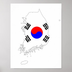 Sydkorea land flagga karta form silhouette poster