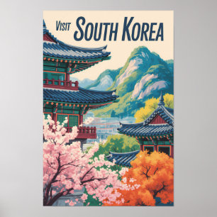 Sydkorea Landskapsillustration Resa Konst Poster