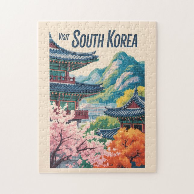 Sydkorea Landskapsillustration Resa Konst Pussel (Vertikal)