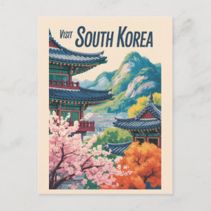 Sydkorea Landskapsillustration Resa Konst Vykort