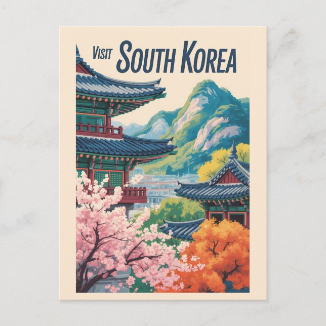 Sydkorea Landskapsillustration Resa Konst Vykort (Framsida)