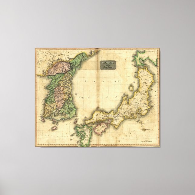 Sydkorea och Japan Karta (1815) Canvastryck (Framsida)