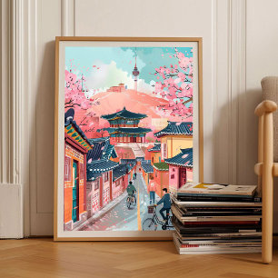 Sydkorea Seoul Illustration Resa Affisch