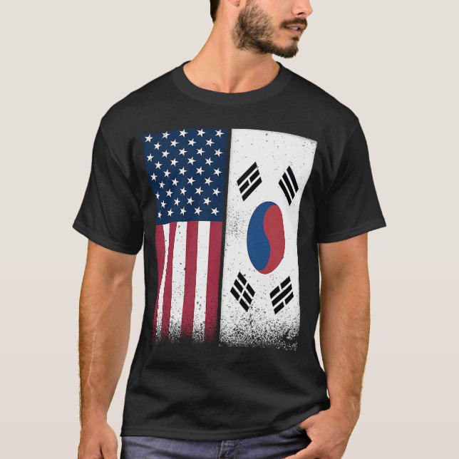 Sydkorea Sydkoreas amerikanska Flaggor Proud USA T Shirt (Framsida)