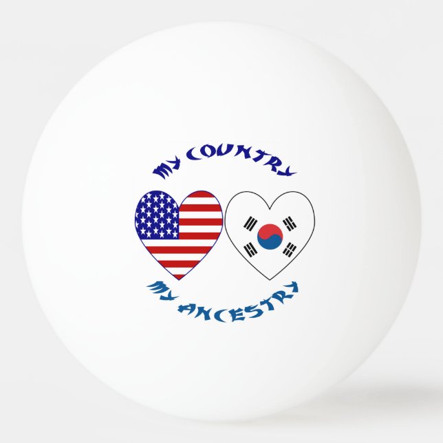Sydkorea USA hjärtflagga arv Pingisboll (Framsidan)