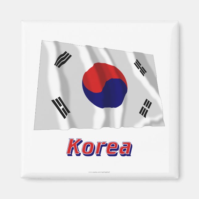 Sydkorea Wave Flagga med Namn Magnet (Framsidan)