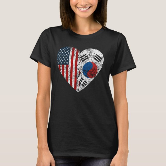 Sydkoreansk amerikansk Flagga Heart United Stat T Shirt (Framsida)