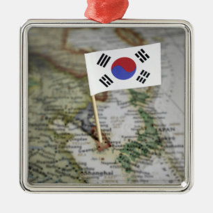 Sydkoreansk flagga i karta julgransprydnad metall