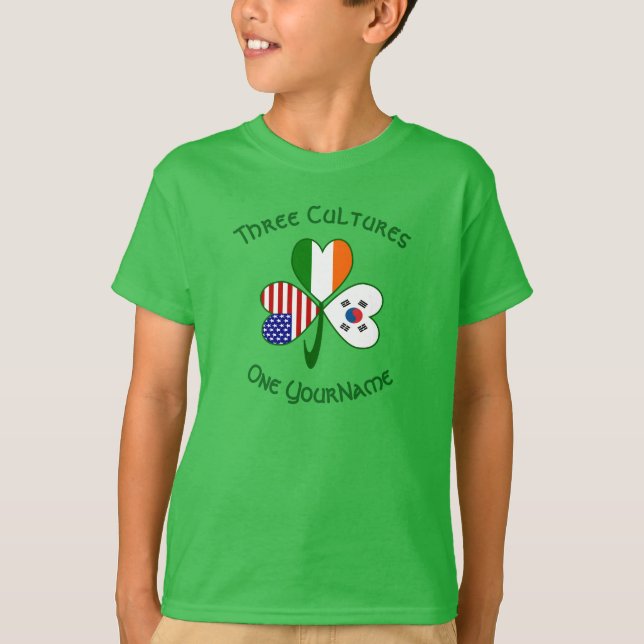 Sydkoreansk irländsk amerikansk Flagga Shamrock Pe T Shirt (Framsida)