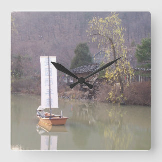 Sydkoreansk landskapskur fyrkantig klocka