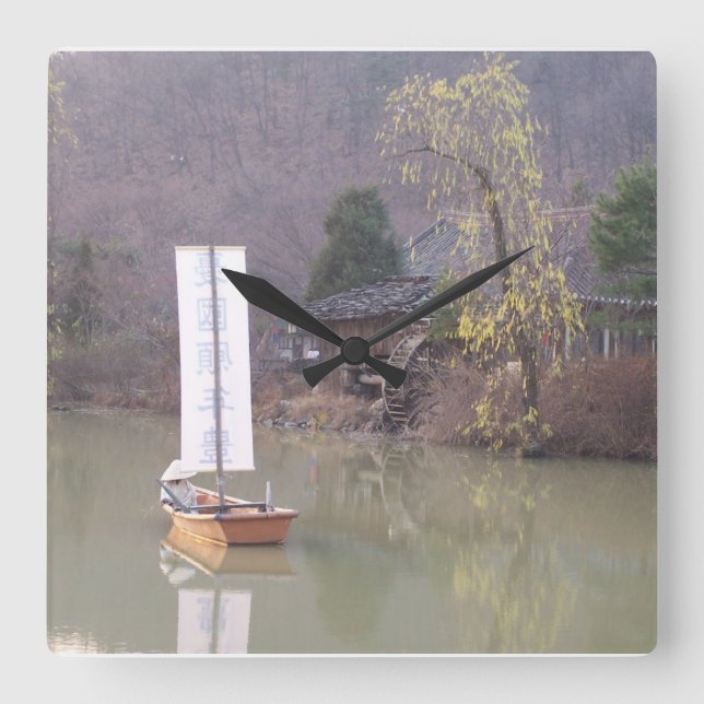 Sydkoreansk landskapskur fyrkantig klocka (Framsida)