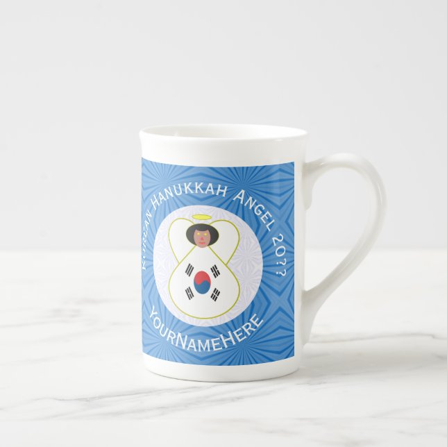 Sydkoreansk Personlig för Angel Hanukkah Flagga Benporslin Mugg (Höger)