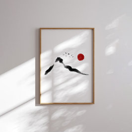 Sydkoreanska bergslandskapet Bläck med Röda Sol Po Poster