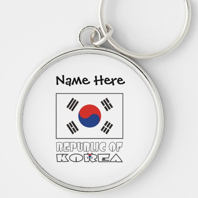 Sydkoreanska Flagga Black Personalize Rund Silverfärgad Nyckelring (Framsidan)