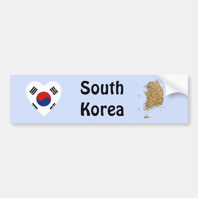 Sydkoreanska flagghjärta + kartdekal bildekal (Framsidan)