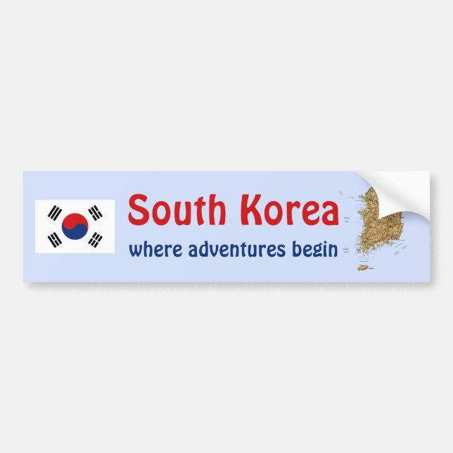 Sydkoreas flagga + kart dekal (Framsidan)