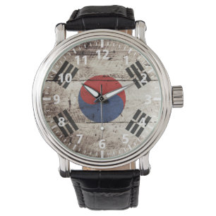 Sydkoreas Flagga om Old Wood Grain Armbandsur