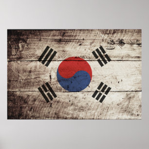 Sydkoreas Flagga om Old Wood Grain Poster