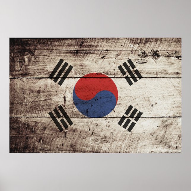 Sydkoreas Flagga på gammal trägrain Poster (Framsidan)