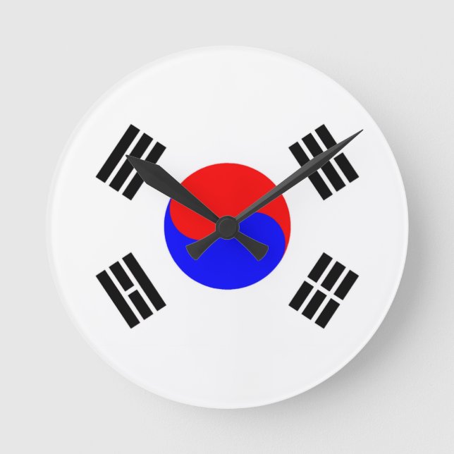 Sydkoreas Flagga Rund Klocka (Framsida)