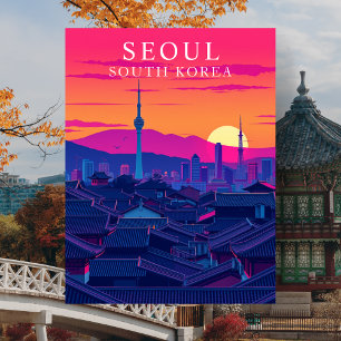 Sydkoreas huvudstad Seouls stadsprofil, djärv soln Vykort