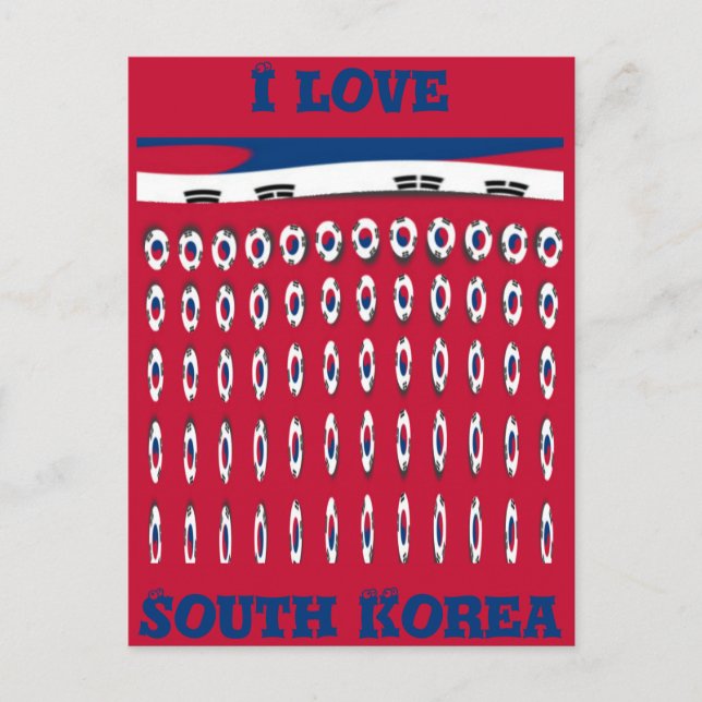 Sydkoreas Polka Dot Flagga Art Design: En röd bas Vykort (Framsida)