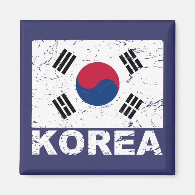Sydkoreas Vintage Flagga Magnet (Framsidan)