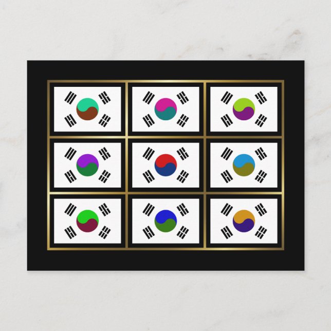 Sydkoreas vykort för multihue Flaggor (Framsida)