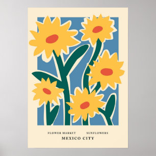 Sydkoreavtrycket Mexiko City Solblommor aesthet Poster