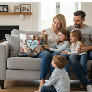 Sydkudde med anpassad familjefotokollage kudde