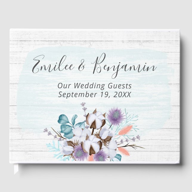 Sydländsk bomullsknop rustik trähögtidsfirande gästböcker (Framsida)