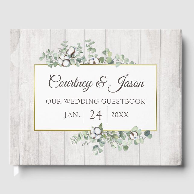 Sydländsk bomullsknoppsrustik träbröllop gästböcker (Framsida)